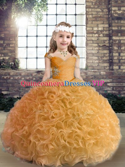Floor Length Ball Gowns Sleeveless Gold Pageant Dress for Teens Lace Up - Click Image to Close