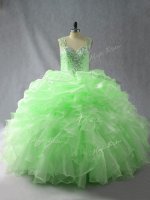 Hot Selling Sleeveless Floor Length Beading and Ruffles and Pick Ups Zipper Sweet 16 Dress with