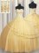 Gold Sweet 16 Dress Military Ball and Sweet 16 and Quinceanera with Beading and Sequins Sweetheart Sleeveless Lace Up