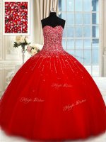 Elegant Floor Length Red Sweet 16 Dresses Tulle Sleeveless Beading(SKU PSSW0333BIZ)