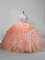 Orange Ball Gowns Beading and Ruffles and Pick Ups Ball Gown Prom Dress Lace Up Organza Sleeveless