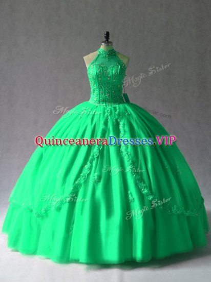 Floor Length Ball Gowns Sleeveless Green Quinceanera Gown Lace Up - Click Image to Close