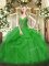 High Quality Green Sleeveless Tulle Lace Up Quinceanera Gown for Military Ball and Sweet 16 and Quinceanera