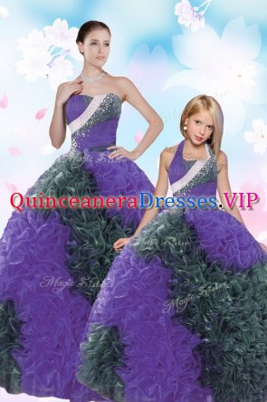 Multi-color Taffeta Lace Up Sweetheart Sleeveless Floor Length 15 Quinceanera Dress Sequins and Pick Ups
