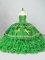 Artistic Green Ball Gowns Satin and Organza Sweetheart Sleeveless Embroidery and Ruffled Layers Lace Up Sweet 16 Dress Brush Train