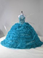 Teal 15 Quinceanera Dress Halter Top Sleeveless Lace Up(SKU PSSW0837-6BIZ)