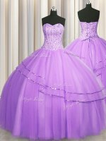 Most Popular Visible Boning Puffy Skirt Floor Length Ball Gowns Sleeveless Lilac Vestidos de Quinceanera Lace Up