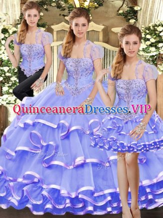 Unique Lavender Sleeveless Organza Lace Up Sweet 16 Dresses for Military Ball and Sweet 16 and Quinceanera