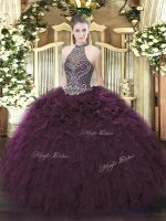 Halter Top Sleeveless Lace Up Quinceanera Dresses Dark Purple Organza(SKU SJQDDT1082002-3BIZ)