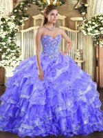 Fashion Lavender Lace Up Sweetheart Embroidery and Ruffled Layers Quinceanera Dresses Organza Sleeveless
