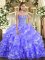 Fashion Lavender Lace Up Sweetheart Embroidery and Ruffled Layers Quinceanera Dresses Organza Sleeveless
