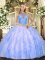 Discount High-neck Sleeveless Organza Quinceanera Dress Beading and Ruffles Lace Up
