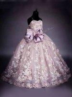 Best Floor Length Pink Child Pageant Dress Tulle Sleeveless Beading and Bowknot
