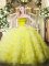Strapless Sleeveless Zipper Quinceanera Gowns Yellow Tulle