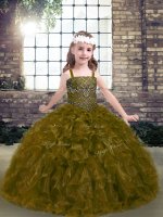 Olive Green Pageant Dress for Teens Party and Military Ball and Wedding Party with Beading and Ruffles Straps Sleeveless Lace Up(SKU PAG1249-6BIZ)