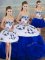 Traditional Floor Length Royal Blue Quinceanera Gown Tulle Sleeveless Embroidery and Ruffles and Bowknot