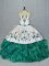 Flare Turquoise Sleeveless Floor Length Embroidery and Ruffles Lace Up 15th Birthday Dress