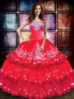 Taffeta Sleeveless Floor Length 15 Quinceanera Dress and Embroidery and Ruffled Layers