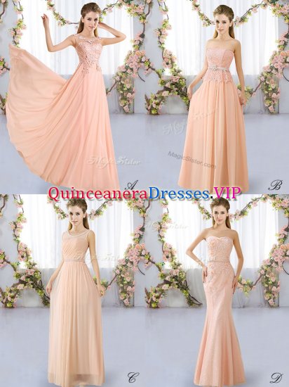 Delicate Peach Lace Up Dama Dress for Quinceanera Lace Sleeveless Floor Length - Click Image to Close