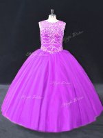 Customized Floor Length Purple Vestidos de Quinceanera Scoop Sleeveless Lace Up