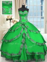 Charming Beading and Embroidery and Ruffled Layers Sweet 16 Dresses Green Lace Up Sleeveless Floor Length
