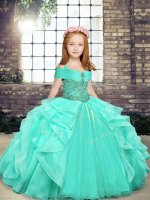 Apple Green Ball Gowns Beading Kids Formal Wear Lace Up Organza Sleeveless Floor Length(SKU PAG1216-7BIZ)