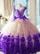 Custom Design Tulle Scoop Sleeveless Brush Train Zipper Hand Made Flower Sweet 16 Quinceanera Dress in White And Purple