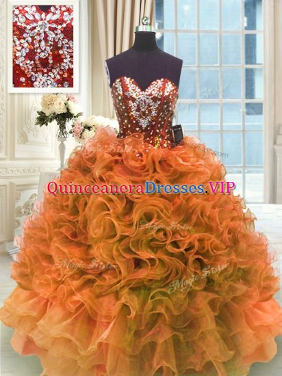 Suitable Organza Sweetheart Sleeveless Lace Up Ruffles Sweet 16 Dresses in Orange - Click Image to Close