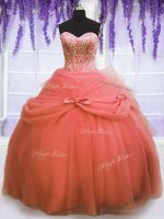Tulle Sweetheart Sleeveless Lace Up Beading and Bowknot Sweet 16 Dress in Watermelon Red