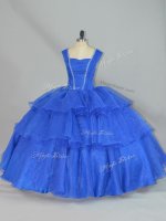 Flirting Sleeveless Lace Up Floor Length Beading and Ruffled Layers 15 Quinceanera Dress