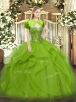 Tulle Sleeveless Floor Length Sweet 16 Dress and Beading and Ruffles(SKU SJQDDT1465002-2BIZ)