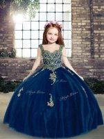 Cheap Floor Length Lace Up Little Girl Pageant Dress Blue for Party and Wedding Party with Appliques(SKU PAG1252-1BIZ)