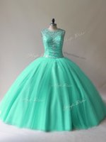Custom Fit Scoop Sleeveless Tulle Quinceanera Dress Beading Lace Up