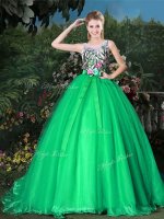 Suitable Scoop Organza Sleeveless Sweet 16 Dresses Brush Train and Appliques and Belt(SKU YCQD0154-6BIZ)