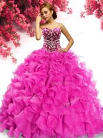 Organza Sleeveless Quinceanera Gown Sweep Train and Beading and Ruffles