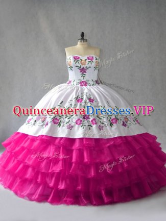Sleeveless Lace Up Floor Length Embroidery and Ruffled Layers Sweet 16 Dresses