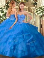 Dazzling Sweetheart Sleeveless Lace Up Quince Ball Gowns Blue Tulle