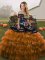 Floor Length Lace Up Sweet 16 Dresses Rust Red for Military Ball and Sweet 16 and Quinceanera with Embroidery and Ruffled Layers