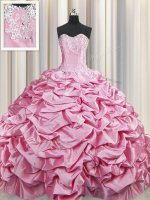 Delicate Rose Pink Sweetheart Lace Up Beading and Pick Ups Sweet 16 Dresses Brush Train Sleeveless(SKU PSSW0418-8BIZ)