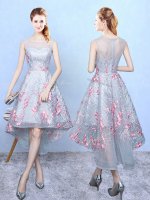 Vintage Multi-color A-line Embroidery Quinceanera Dama Dress Zipper Organza Sleeveless High Low