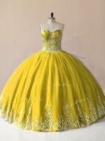 Olive Green Tulle Lace Up Sweetheart Sleeveless Floor Length Sweet 16 Quinceanera Dress Embroidery(SKU PSSW0946-4BIZ)