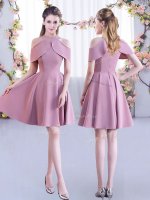 Fashion Chiffon High-neck Short Sleeves Zipper Ruching Court Dresses for Sweet 16 in Lavender