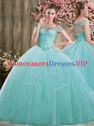 Discount Blue Sleeveless Tulle Lace Up Sweet 16 Quinceanera Dress for Sweet 16 and Quinceanera