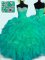 Sumptuous Turquoise Sleeveless Floor Length Beading and Ruffles Lace Up Quinceanera Dresses