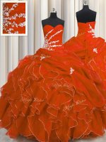 Romantic Red Ball Gown Prom Dress Military Ball and Sweet 16 and Quinceanera with Beading and Appliques and Ruffles Sweetheart Sleeveless Lace Up(SKU PSSW0507-1BIZ)