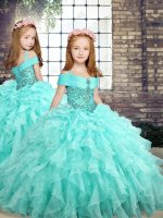 Best Straps Sleeveless Organza Little Girls Pageant Dress Beading and Ruffles Lace Up