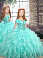 Best Straps Sleeveless Organza Little Girls Pageant Dress Beading and Ruffles Lace Up