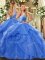 Floor Length Blue Vestidos de Quinceanera Straps Sleeveless Lace Up