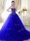 Sleeveless With Train Beading Lace Up 15 Quinceanera Dress with Royal Blue Brush Train