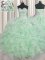 Sleeveless Organza Floor Length Lace Up 15 Quinceanera Dress in Apple Green with Beading and Ruffles